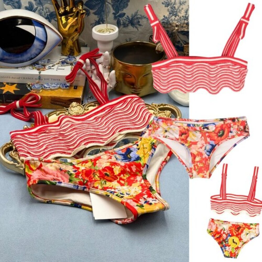 🆕 ZIMMERMANN KIDS 🧿 NWT Alight Crochet Wave Bikini, Red Floral - Sz 10 Y